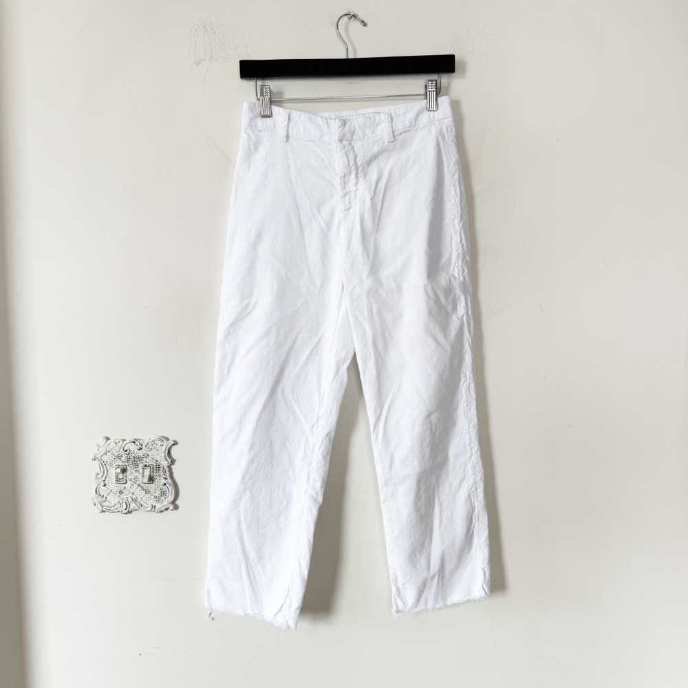 Frank & Eileen Kinsale White Linen Performance Pant Frayed Ankle Hem Trousers 4 - Picture 3 of 8